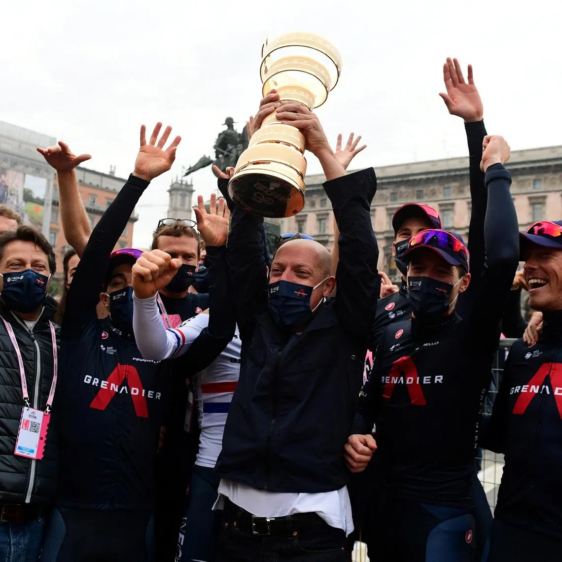 Cycling - Giro d'Italia - Stage 21 - Cernusco sul Naviglio to Milan, Italy - October 25, 2020  Dave Brailsford, team manager of Team INEOS celebrates with the trophy REUTERS/Stringer/File Photo