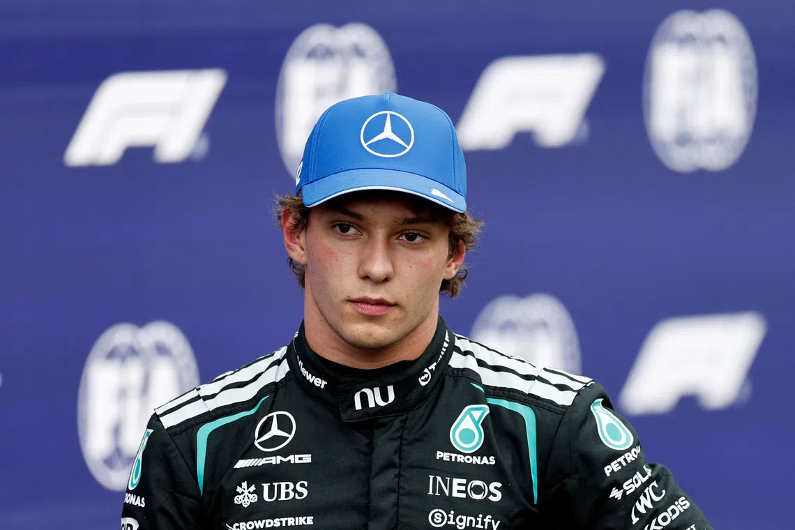 Formula One F1 - Dutch Grand Prix - Circuit Zandvoort, Zandvoort, Netherlands - August 22, 2026 Mercedes' Andrea Kimi Antonelli reacts after qualifying in third place REUTERS/Benoit Tessier