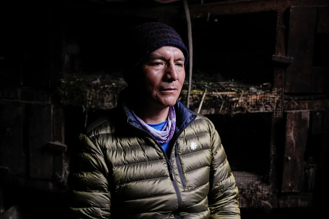 FILE PHOTO: Saul Luciano Lliuya, who is pursuing a lawsuit against German energy utility RWE, whose emissions he says have contributed to the melting of Andean glaciers, swelling a lake above his hometown to dangerous levels, is pictured in his home, in Huaraz, Peru March 2, 2025. REUTERS/Angela Ponce/File Photo