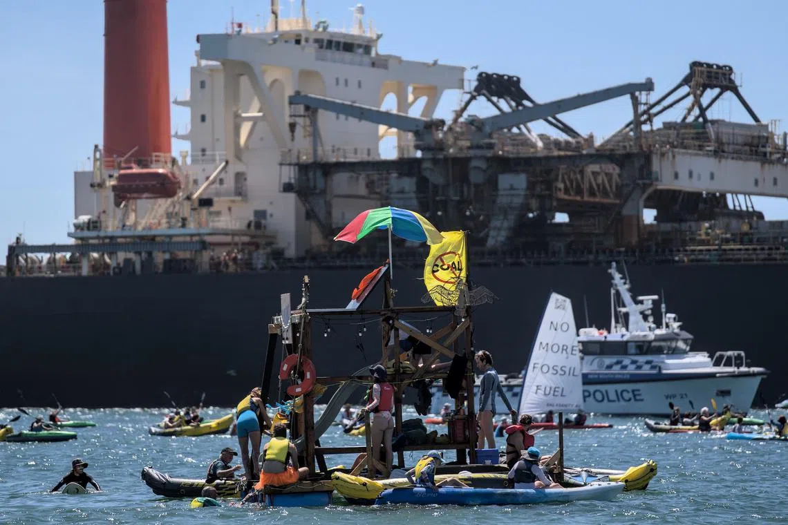 Hundreds of activists were in the harbour near the Port of Newcastle, as part of a 50-hour blockade that started on Nov 22.