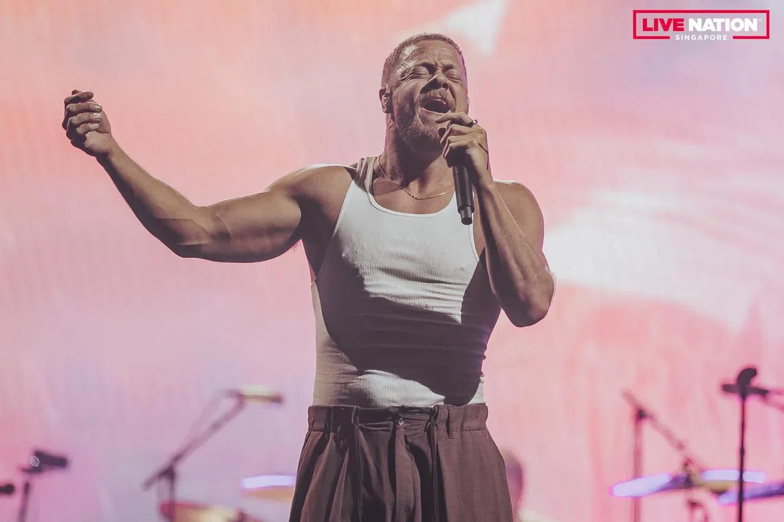 Imagine Dragons' lead singer Dan Reynolds at the American pop-rock band's performance at the Singapore Indoor Stadium on Nov 25.