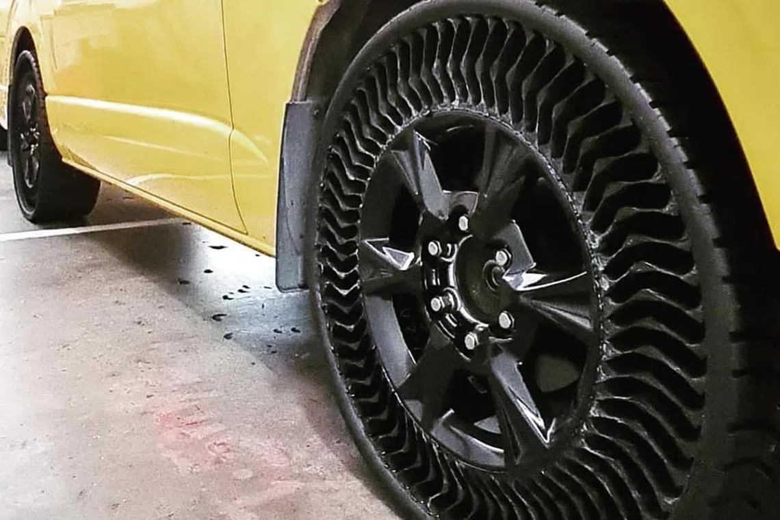A Michelin puncture proof tyre fitted on a DHL Express van.