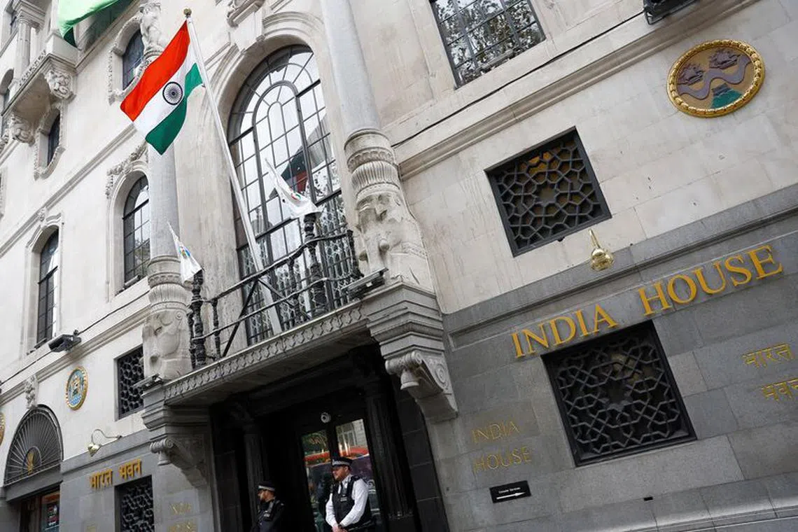 Police officers stand guard outside India House where the High Commission of India is located, in London, Britain, September 19 2023.  REUTERS/Peter Nicholls/File Photo