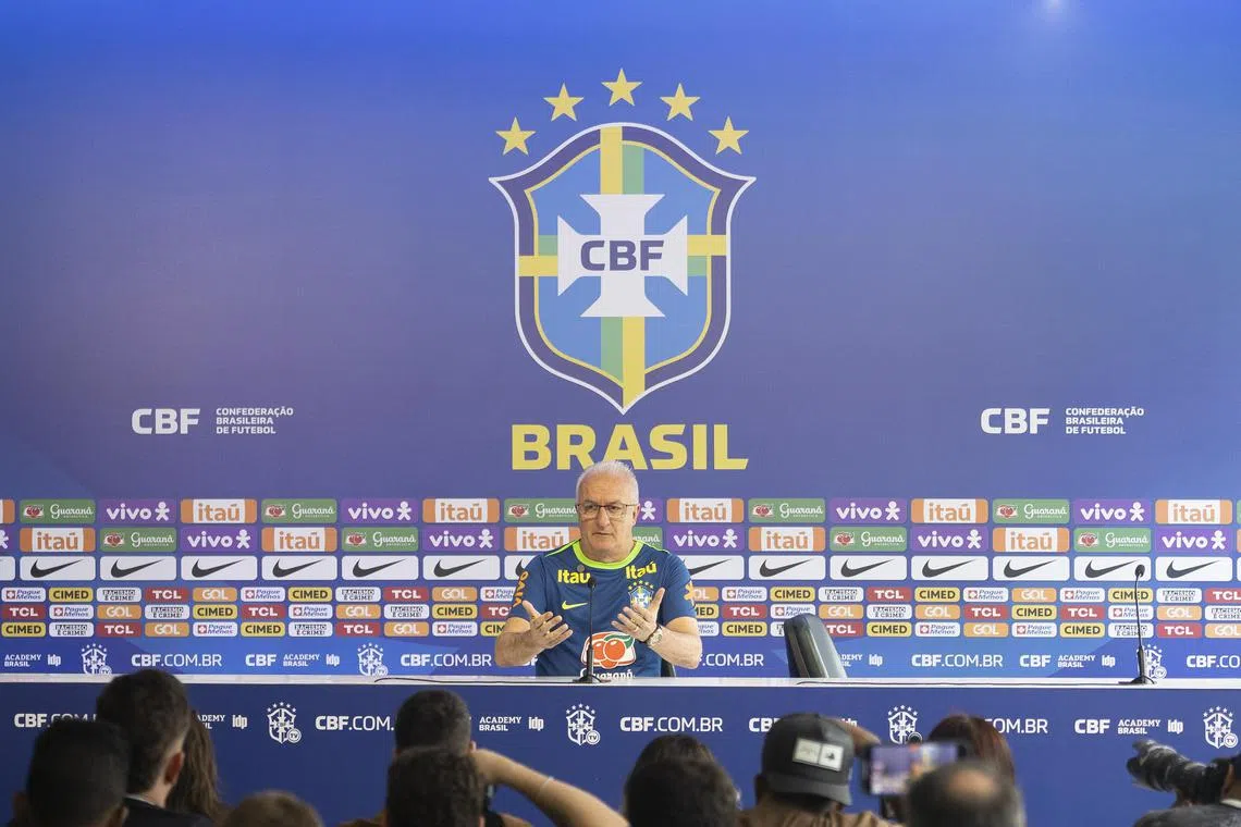 Head coach Dorival Junior of Brazil speaks at a press conference ahead of his team's World Cup qualifiers against Chile and Peru.