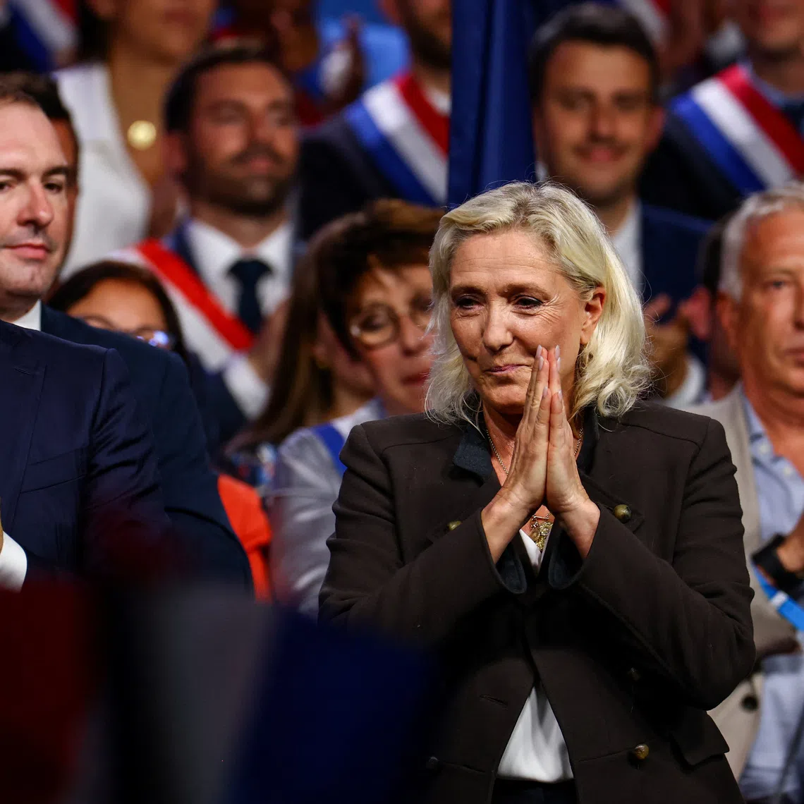 French far-right presidential candidate Marine Le Pen (right) said her de-facto No. 2 Jordan Bardella has her “total confidence”.
