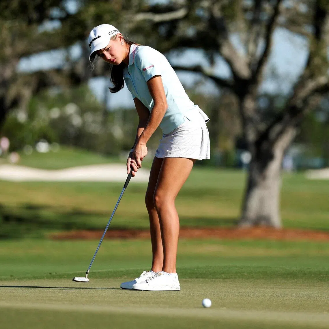 Kai Trump putts on the sixth hole during the second round of The ANNIKA golf tournament at Pelican Golf Club.