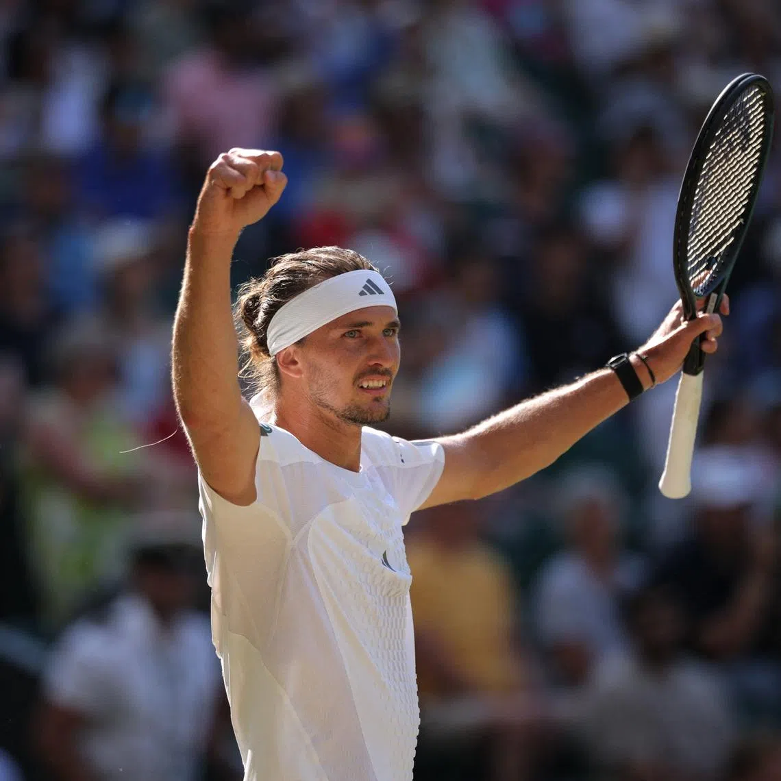 Tennis - Wimbledon - All England Lawn Tennis and Croquet Club, London, Britain - July 7, 2026 Germany's Alexander Zverev celebrates after winning his fourth round match against Czech Republic's Jiri Lehecka REUTERS/Marko Djurica