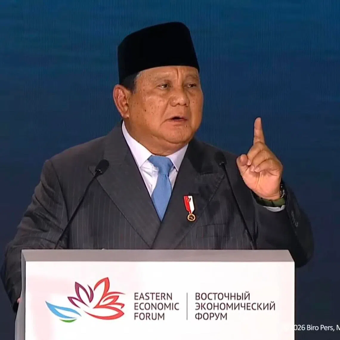 Indonesian President Prabowo Subianto spoke at the Eastern Economic Forum in Vladivostok in Russia on Sept 3.