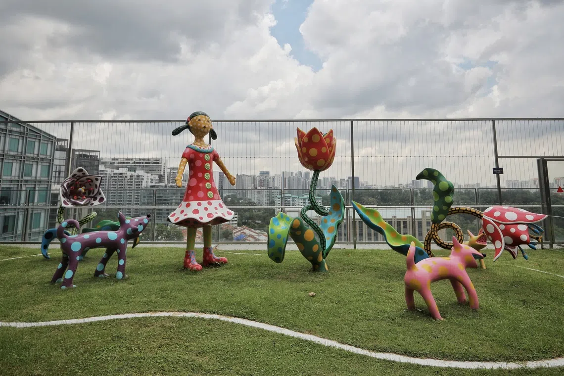 Yayoi Kusama’s Let’s Go To A Paradise Of Glorious Tulips at Orchard Central in 2022.
