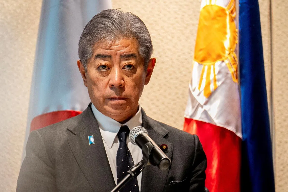 FILE PHOTO: Japan Foreign Minister Takeshi Iwaya looks on during a joint press conference with Philippine Foreign Minister Enrique Manalo, in Taguig City, Metro Manila, Philippines, January 15, 2025. REUTERS/Lisa Marie David/Pool/File Photo