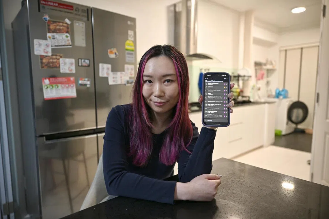 Ms Jerina Loh, 34, Regional Project Manager with Ballore Logistics APAC, at her place on Jan 19, 2024.



/Feature on people who use an eco-system of apps to save money and time: Jerina estimates that using apps like habit-building apps, calendar apps, spreadsheets and automated processes like robot-vacuuming/turning lights on and off, saves her a couple of hundred dollars a month.