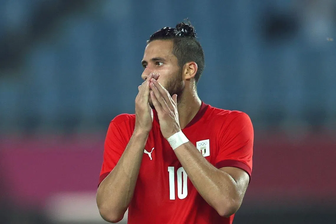 Tokyo 2020 Olympics - Soccer Football - Men - Group C - Australia v Egypt - Miyagi Stadium, Miyagi, Japan - July 28, 2021. Ramadan Sobhi of Egypt reacts REUTERS/Amr Abdallah Dalsh
