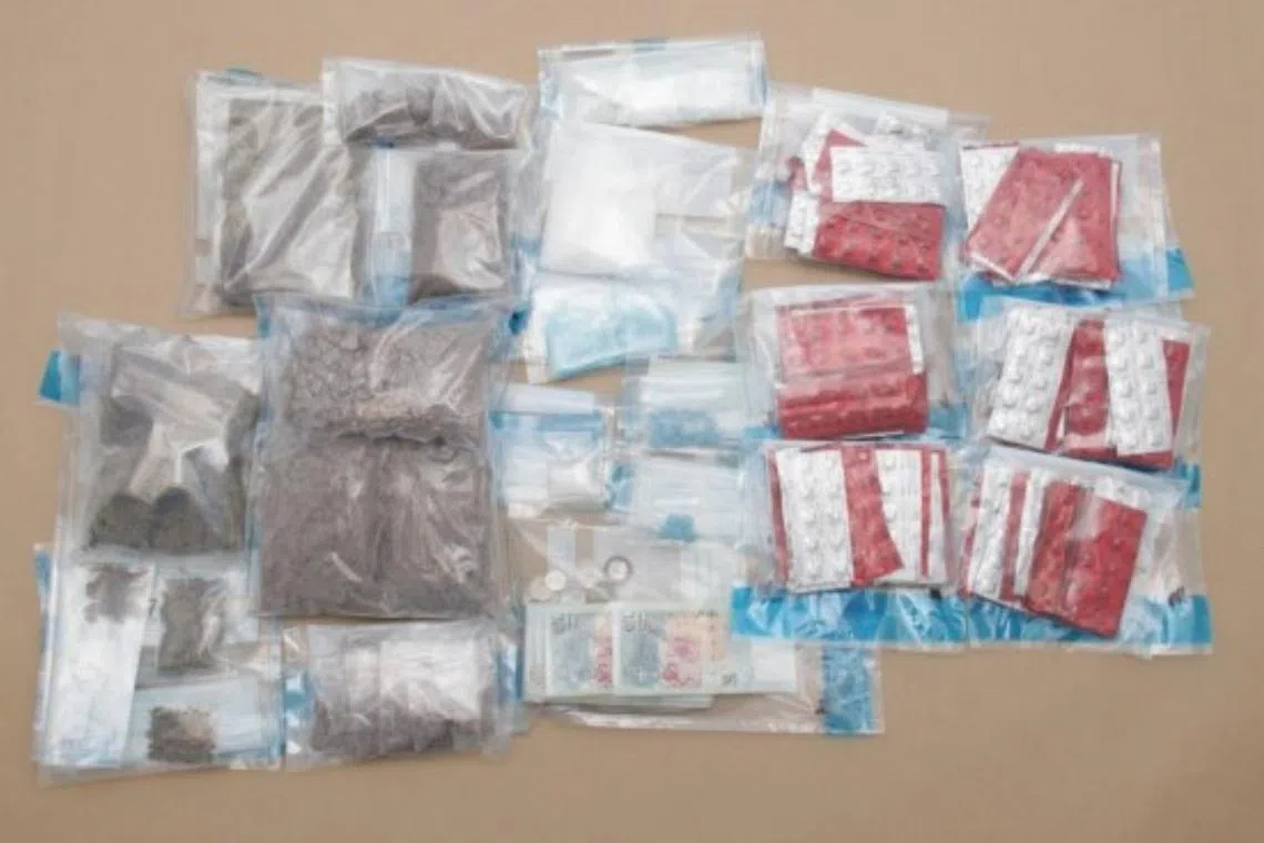 An assortment of drugs seized from the operation in Ang Mo Kio.