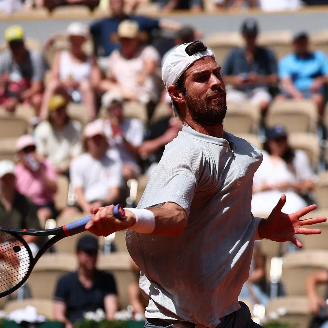 Tennis - French Open - Roland Garros, Paris, France - May 24, 2026 Russia's Karen Khachanov in action during his first round match against France's Arthur Gea REUTERS/Guglielmo Mangiapane