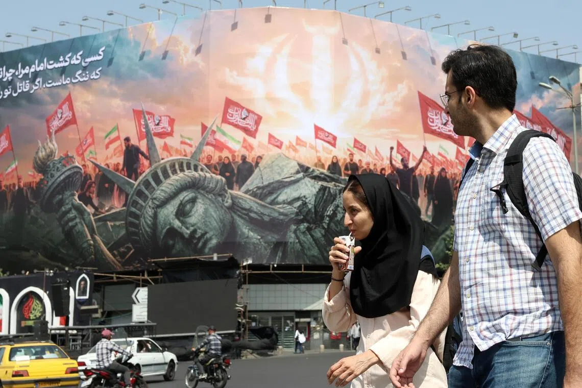 An anti-American billboard in Tehran. The US and Iran have been at war since Feb 28.