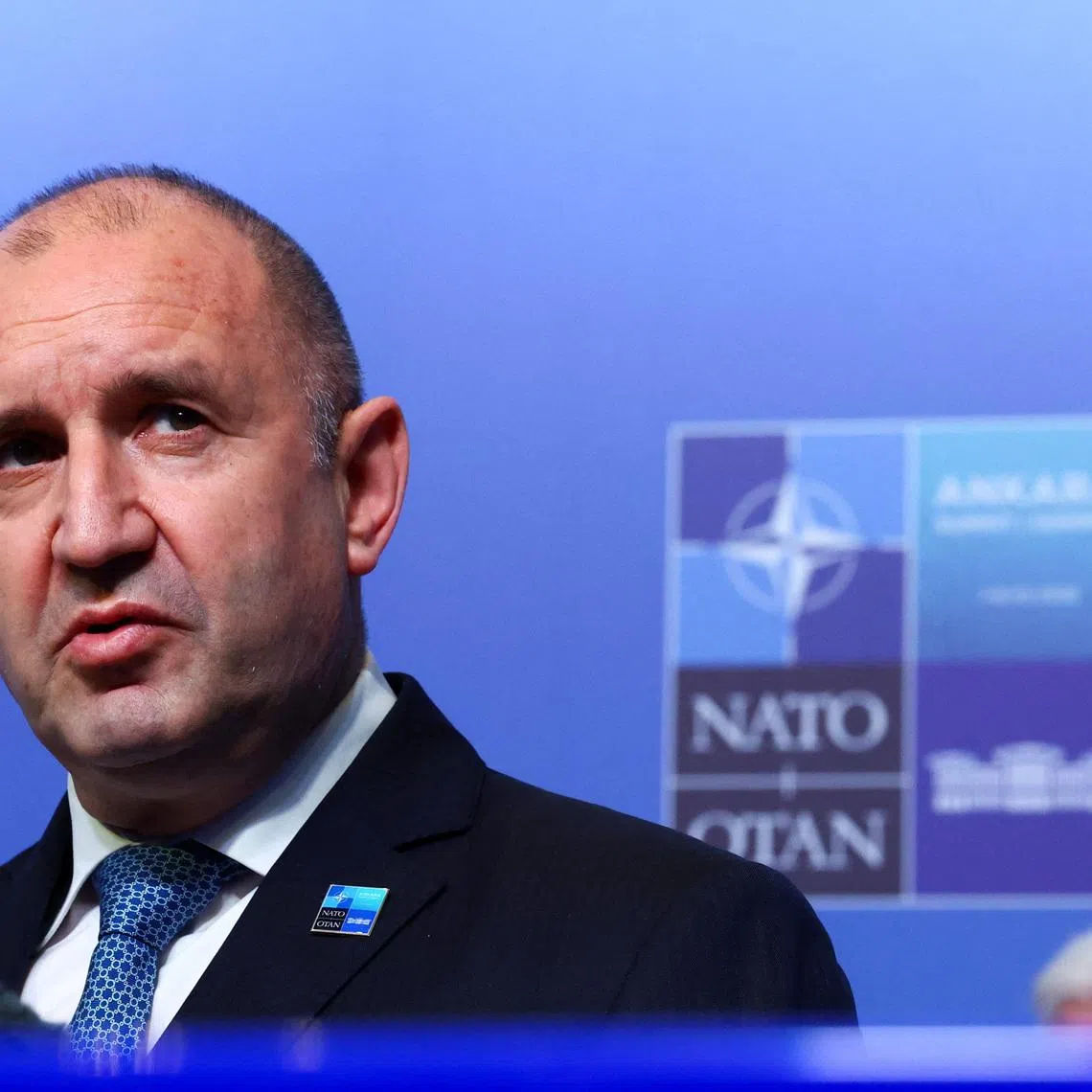 Bulgaria's Prime Minister Rumen Radev speaks during a doorstep at the NATO leaders' summit in Ankara, Turkey, July 8, 2026. REUTERS/Yves Herman