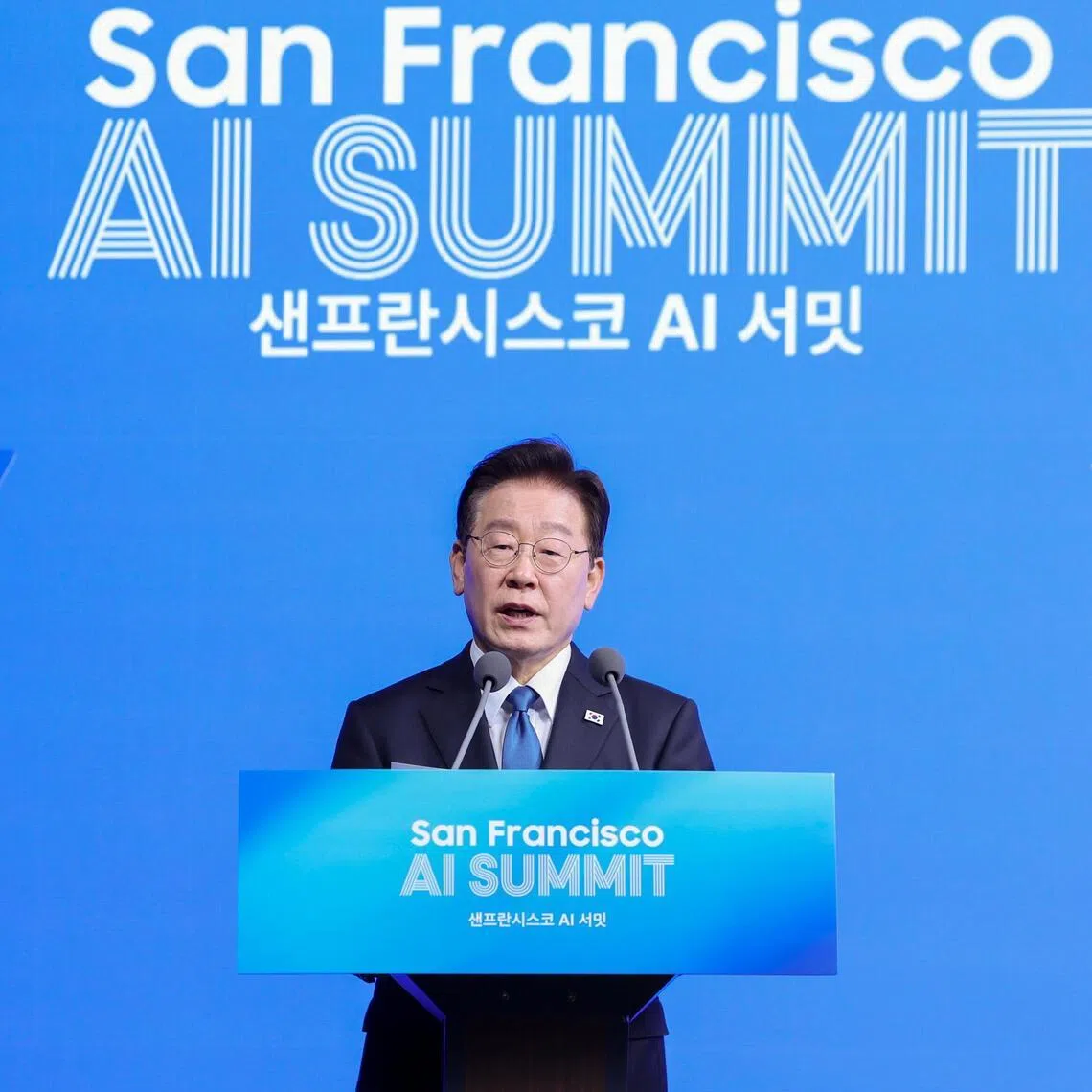 South Korean President Lee Jae Myung unveils the San Francisco AI Declaration in San Francisco, California, on July 24.