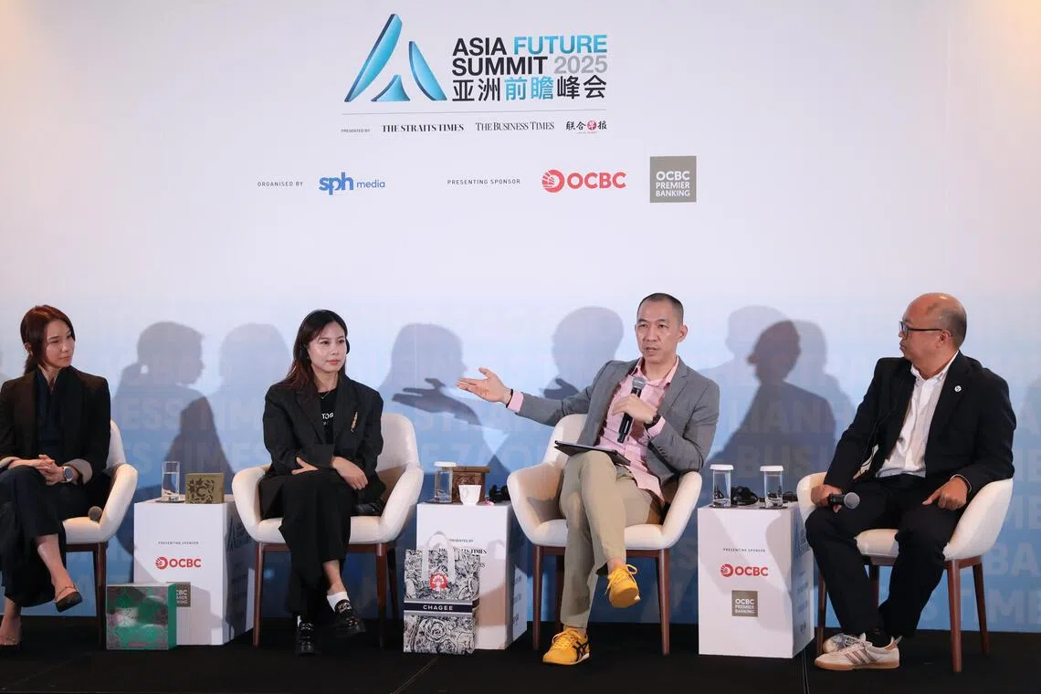 (From left) Ms Cheryl Cheong of Samsung Electronics Singapore, Ms Li Simeng of Chagee and Mr Lien Choong Luen of Gojek in a panel discussion moderated by ST associate editor Jeremy Au Yong.