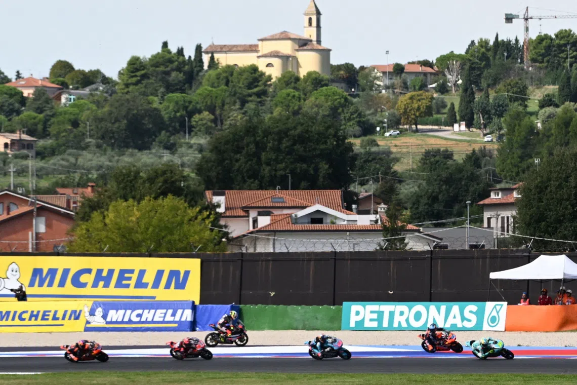 FILE PHOTO: MotoGP - San Marino Grand Prix - Misano World Circuit Marco Simoncelli, Misano, Italy - Spetember 14, 2025 General view during the Moto3 race REUTERS/Jennifer Lorenzini/File Photo