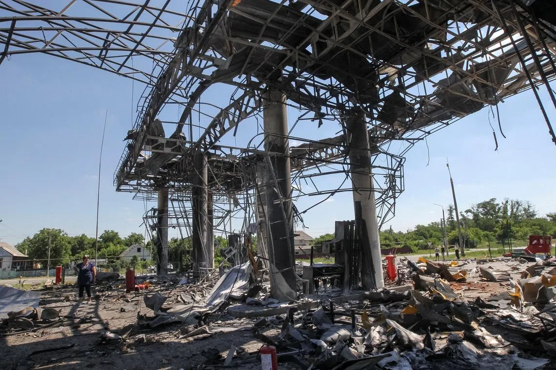 A gas station hit by a Russian drone strike, amid Russia's attack on Ukraine, in Dnipropetrovsk region, Ukraine July 1, 2026. REUTERS/Stringer
