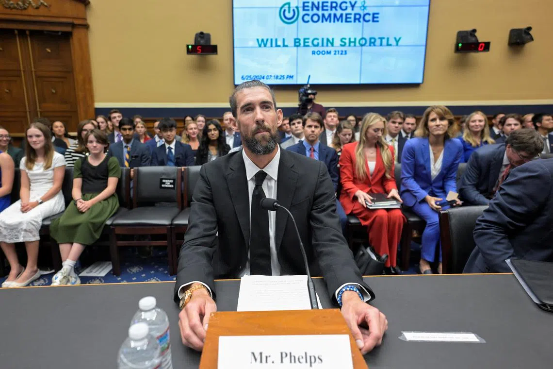 Olympic swimming great Michael Phelps attends a House Energy and Commerce Oversight and Investigations Subcommittee hearing on anti-doping measures ahead of the 2024 Olympics in Paris, at Capitol Hill in Washington, U.S., June 25, 2024. REUTERS/Craig Hudson