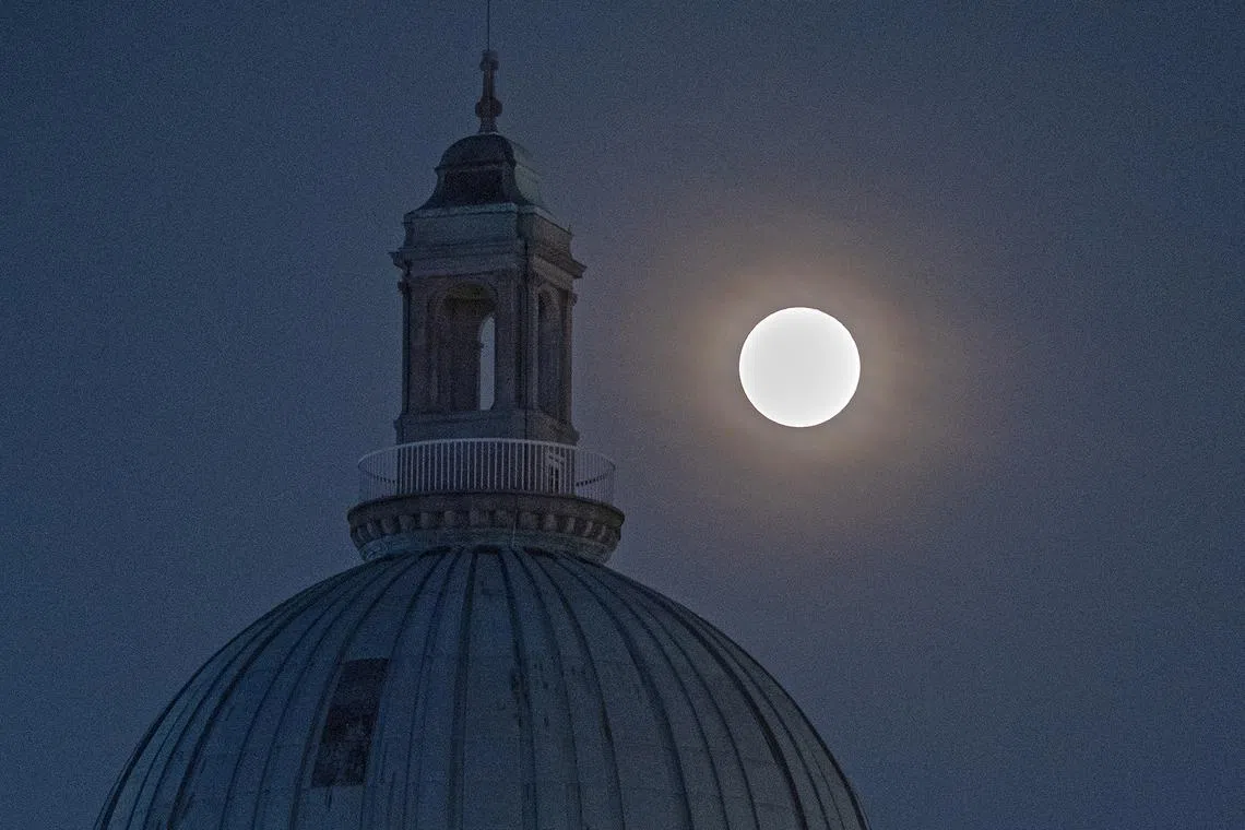 A blue supermoon rising over National Gallery Singapore on Aug 31, 2023. 