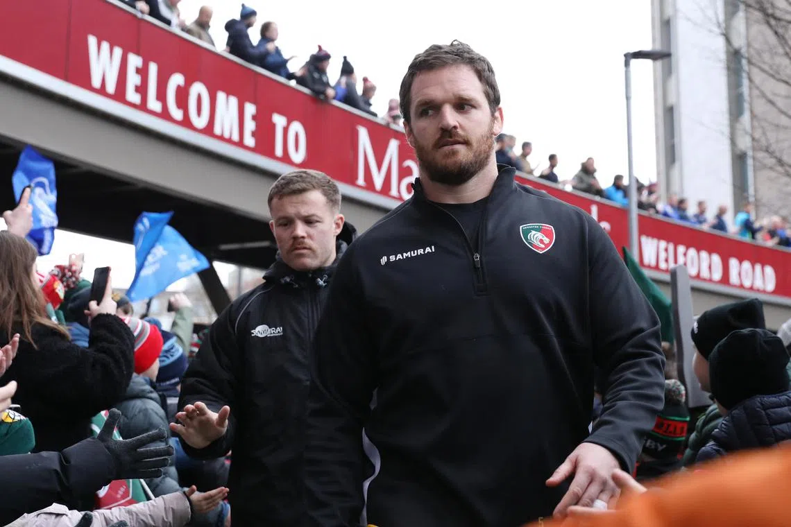 FILE PHOTO: Rugby Union -  European Champions Cup - Group A - Leicester Tigers v Leinster - Mattioli Woods Welford Road Stadium, Leicester, Britain - January 20, 2024 Leicester Tigers Julian Montoya arrives before the match Action Images via Reuters/Cat Goryn/File Photo