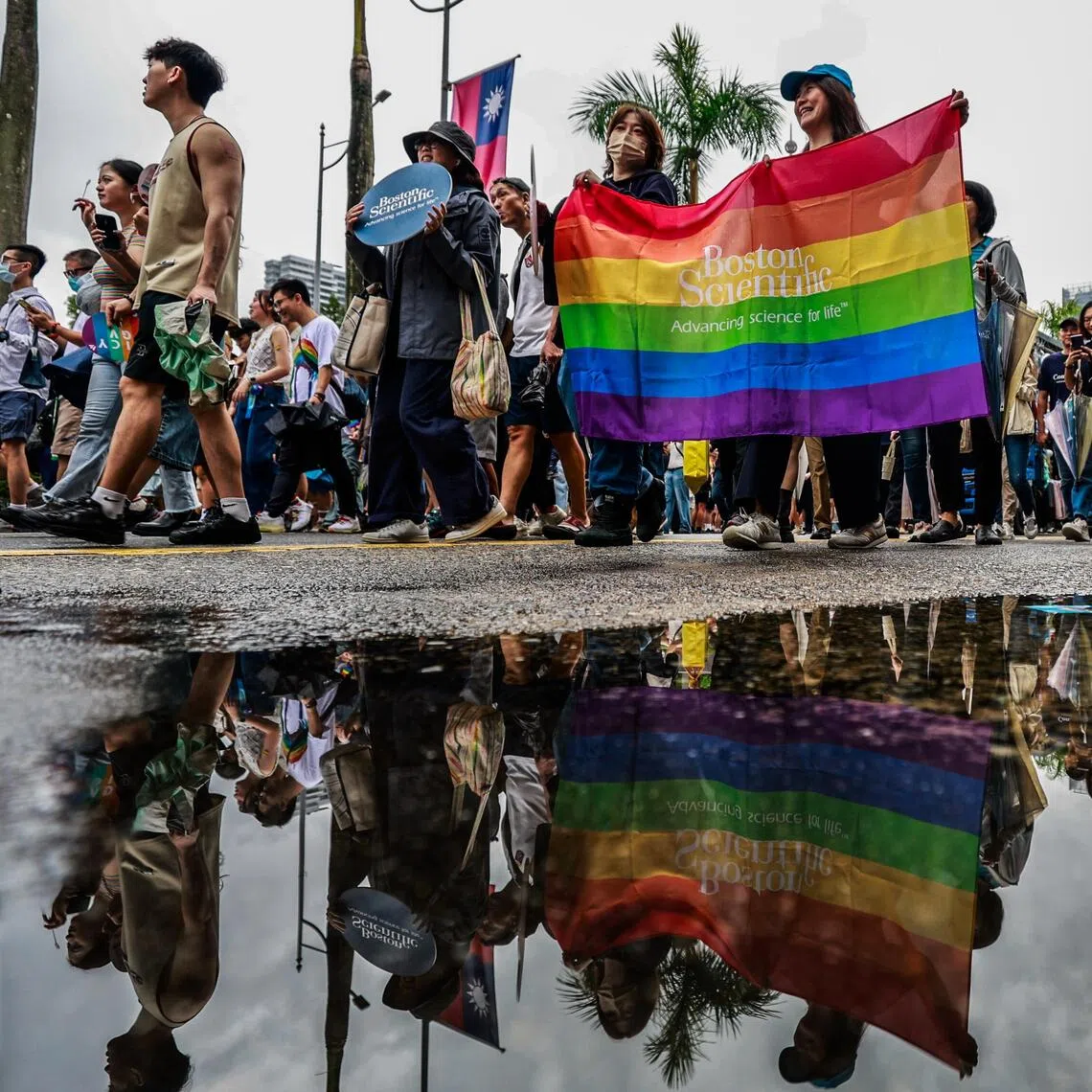 People participate in the annual Taiwan Pride parade in Taipei, Taiwan on Oct 25, 2025.