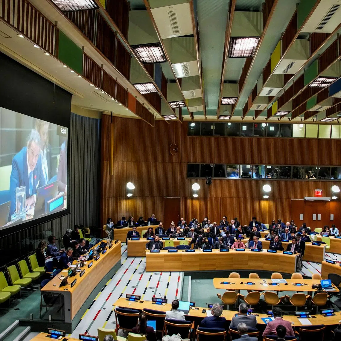 FILE PHOTO: Rafael Mariano Grossi, candidate for the position of the next Secretary-General, speaks during a dialogue with delegations while candidates for the position of new United Nations Secretary General are interviewed at U.N. headquarters in New York City, U.S., April 21, 2026. REUTERS/Eduardo Munoz/File Photo