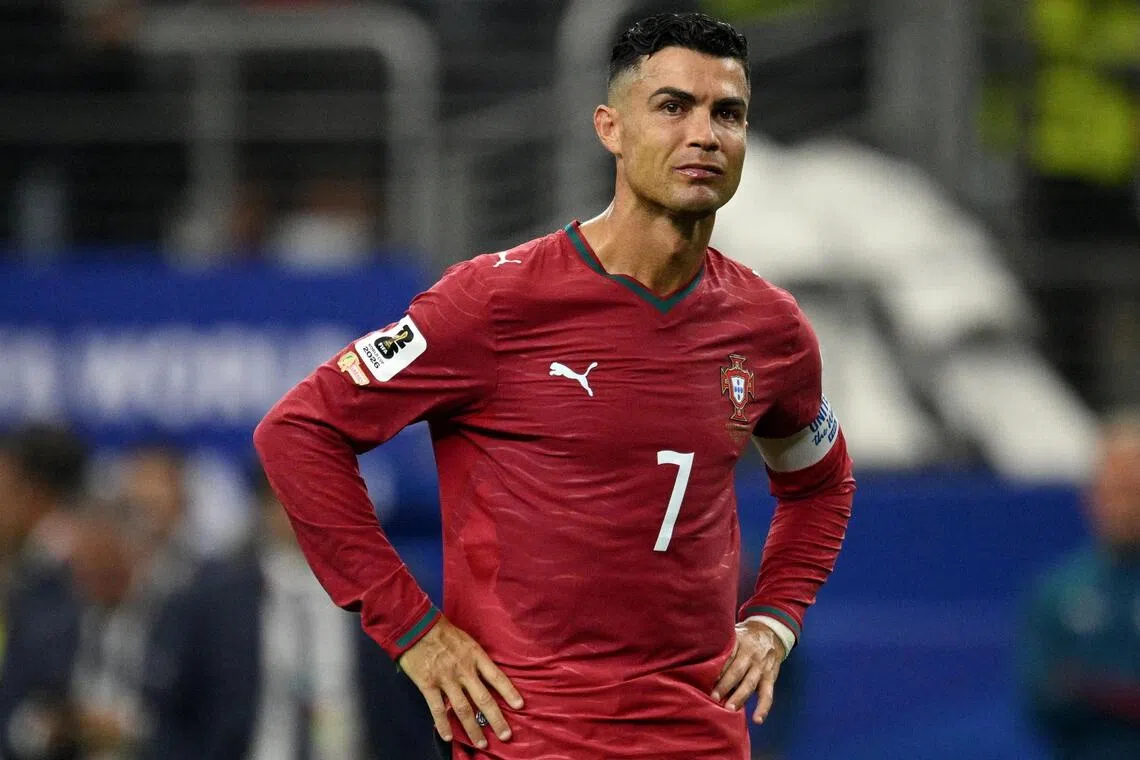 A dejected Cristiano Ronaldo looking on after Portugal are ejected from the World Cup in July 2026. Sport’s biggest prize remains absent from his trophy cabinet.