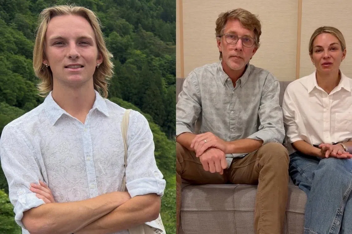 A photo of James Higginbotham, 20, who went missing on May 29. His mother, Nancy, seen here (right) with James' father Keith Higginbotham, said on Facebook on June 6 that his body had been found in a mountainous area outside Kyoto.