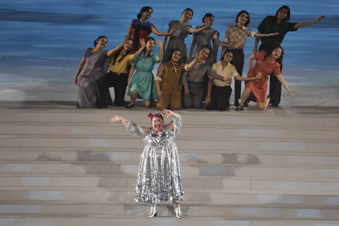 Show host Xixi Lim singing Moonlight in the City during NDP 2026.