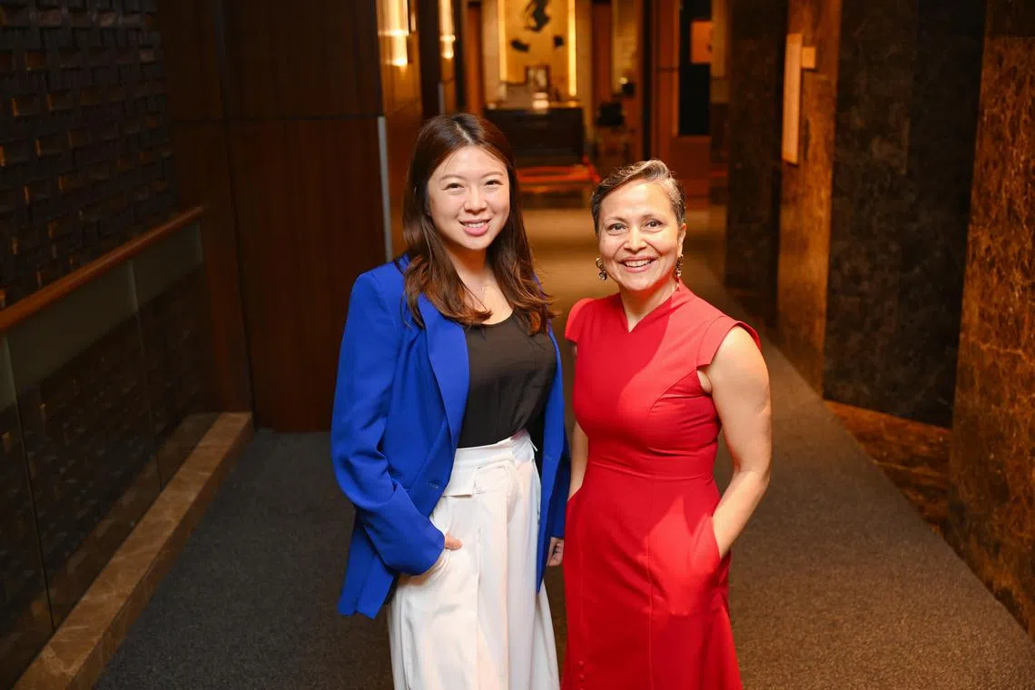Ms Lidya Salim, corporate sales account manager at Google Cloud and Ms Kanchana Gupta, global resource management lead at NCS Group, at the SG Women in Tech 5th Birthday at the Singapore Marriott Tang Plaza Hotel on Nov 18, 2024.