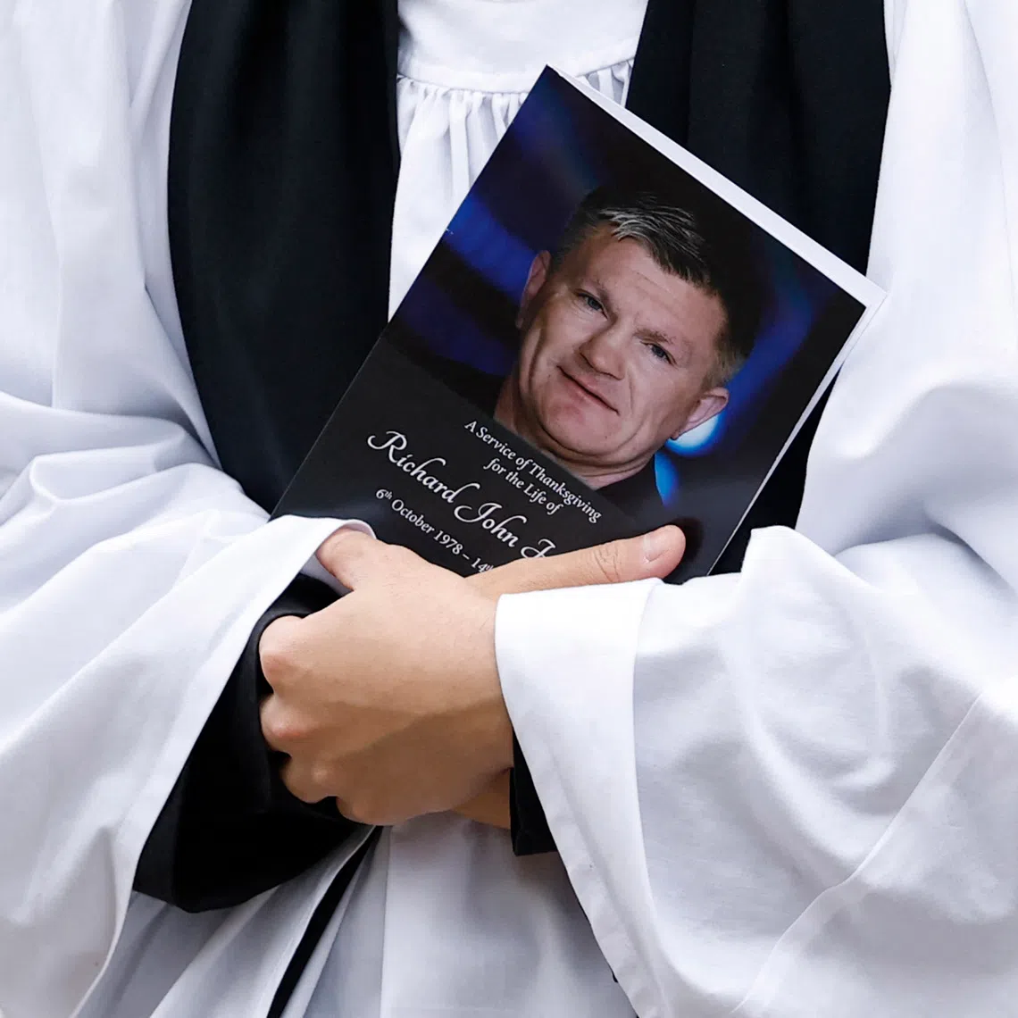 Boxing - Funeral of former boxer Ricky Hatton - Manchester Cathedral, Manchester, Britain - October 10, 2025 General view of the order of service at the funeral of former boxer Ricky Hatton Action Images via Reuters/Jason Cairnduff