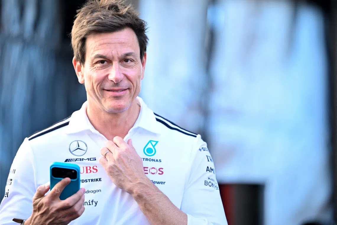 Oct 19, 2025; Austin, TX, USA; Mercedes AMG Petronas CEO and team principal Toto Wolff arrives at the track before the start of the 2025 US Grand Prix at Circuit of The Americas Austin. Mandatory Credit: Jerome Miron-Imagn Images