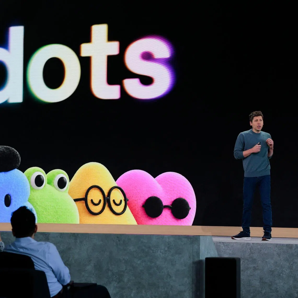 OpenAI chief executive Sam Altman delivering the keynote address during the OpenAI developers conference in San Francisco, California, on Sept 29.