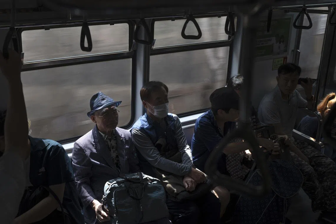Older adults, known as “Jigong Geosa,” a nickname derived from the phrase “free subway,” on the Seoul Subway Line 1.