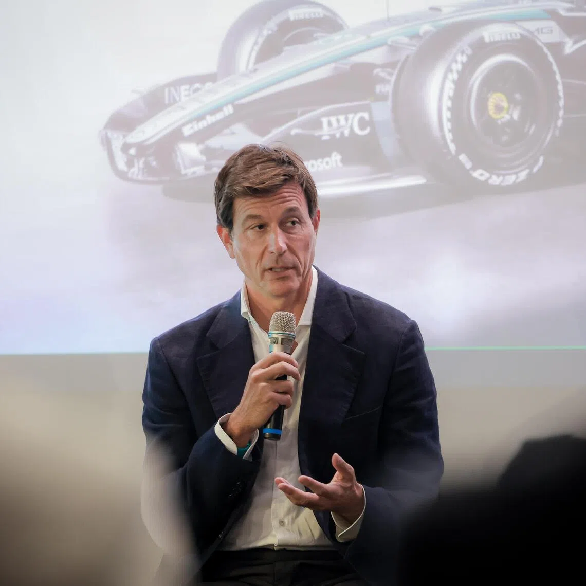 Mercedes F1 team principal Toto Wolff speaking at a fireside chat at the Signify Lighting Application Centre in Toa Payoh on Oct 8.