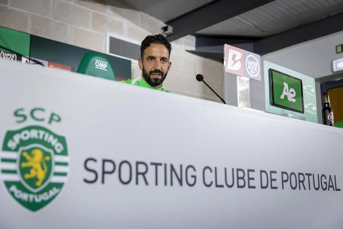 Sporting head coach Ruben Amorim attending a press conference ahead of their match against Estrela da Amadora, in Alcochete, Portugal, on Oct 31.
