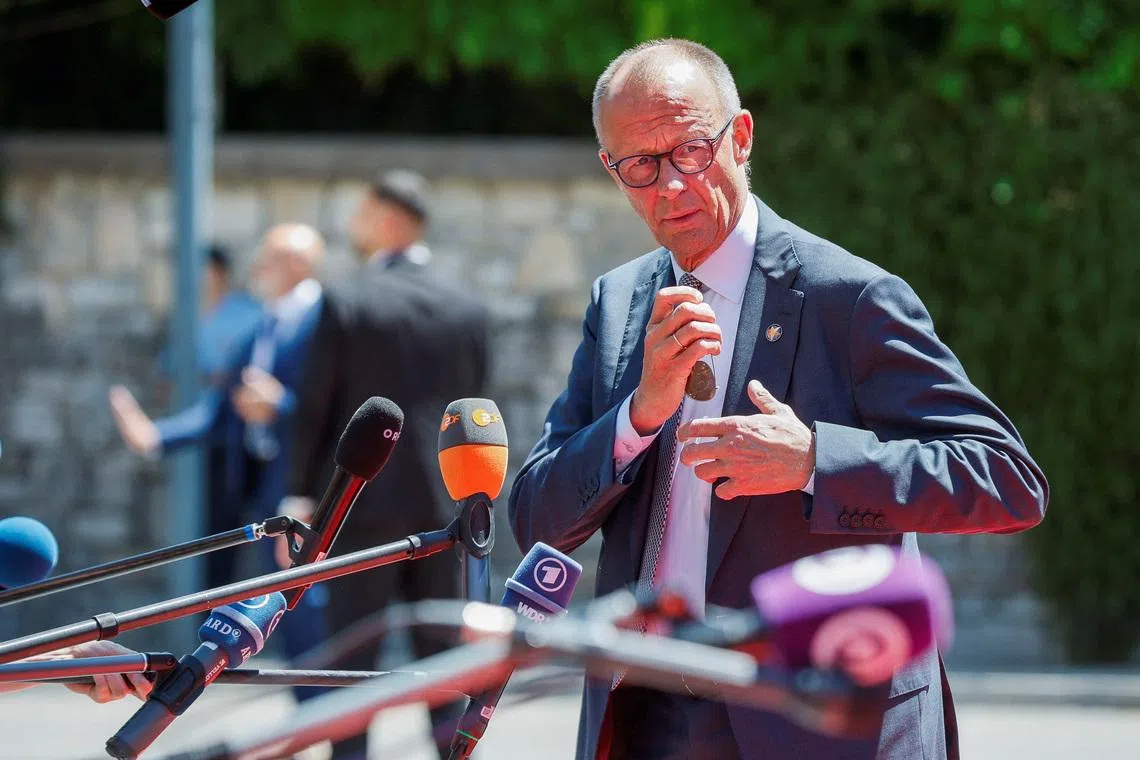 German Chancellor Friedrich Merz arrives for the EU-Western Balkans Summit in Tivat, Montenegro, June 5, 2026. REUTERS/Stevo Vasiljevic