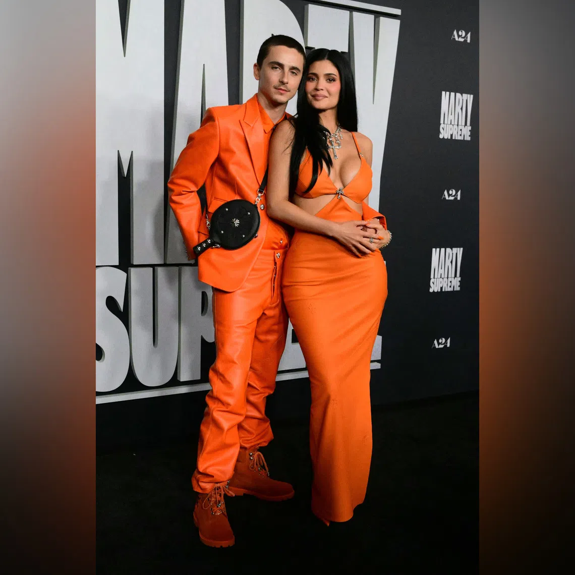 Actor Timothee Chalamet and reality TV star Kylie Jenner at the premiere of Marty Supreme in Los Angeles, US on Dec 8.