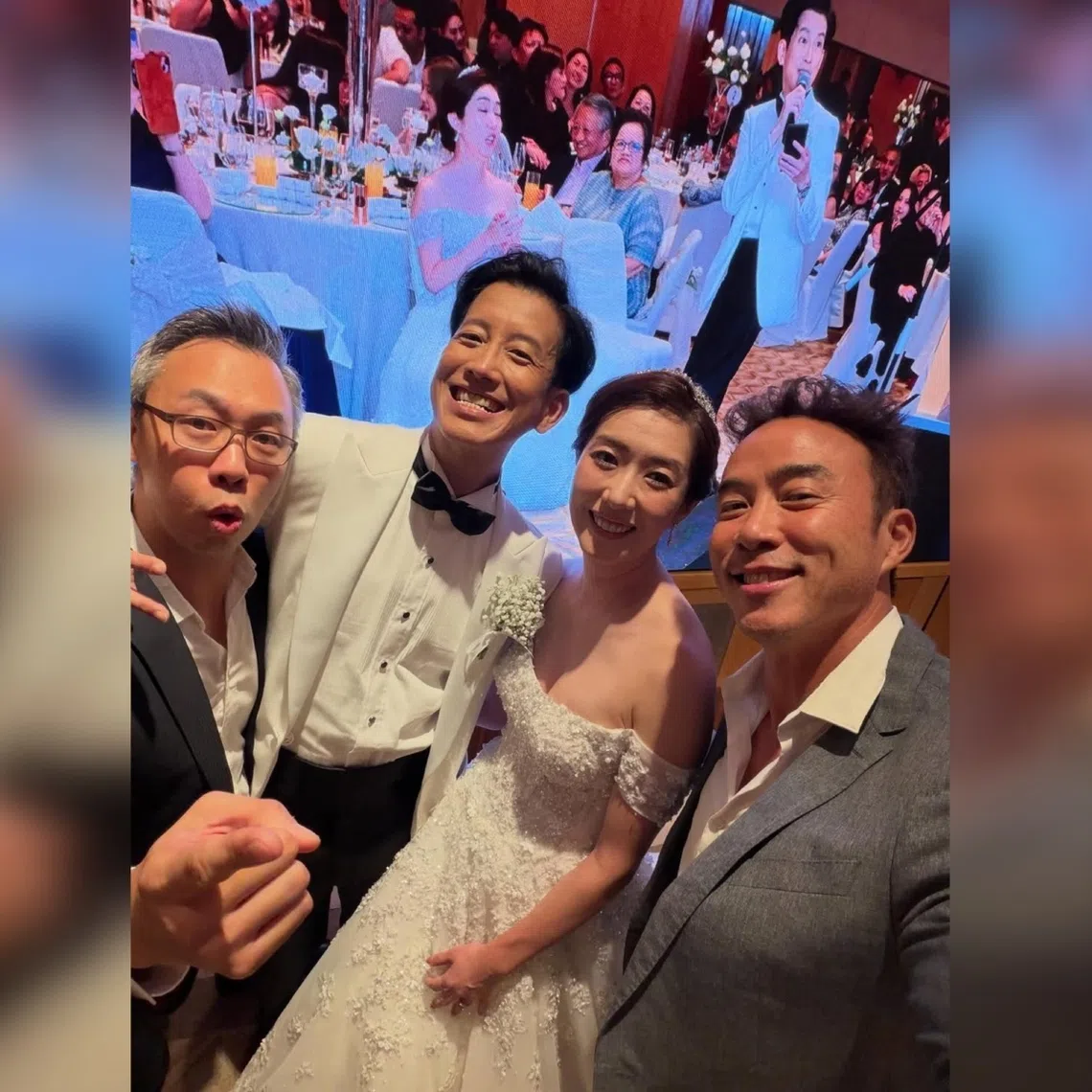 Benjamin Heng (second from left) tied the knot with Nana Ishibashi (second from right) on Nov 8. With them are Alaric Tay (far left) and Allan Wu (far right).