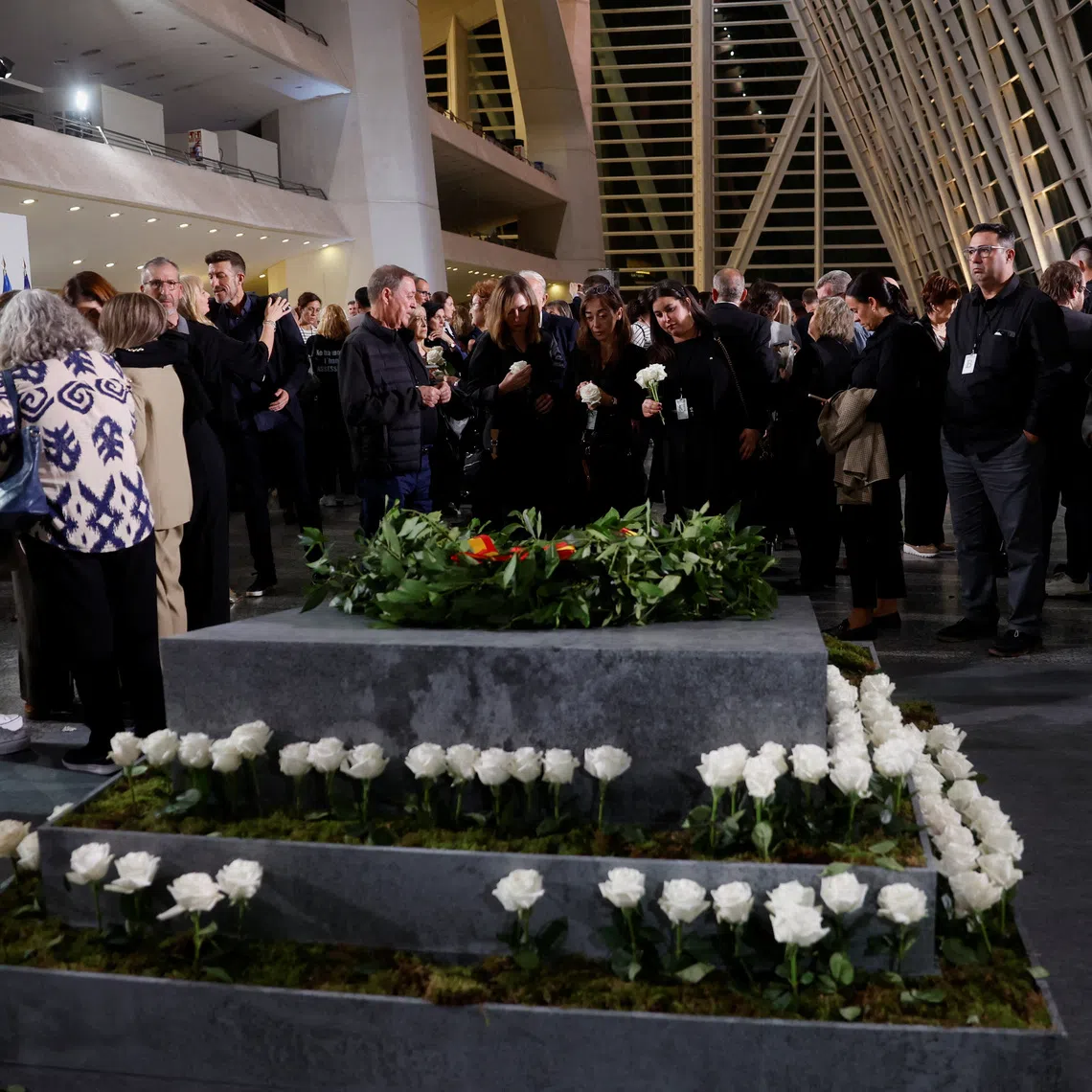 Relatives of victims of the floods in Valencia attend the state funeral marking a year of the disaster in Valencia, Spain on Oct 29.