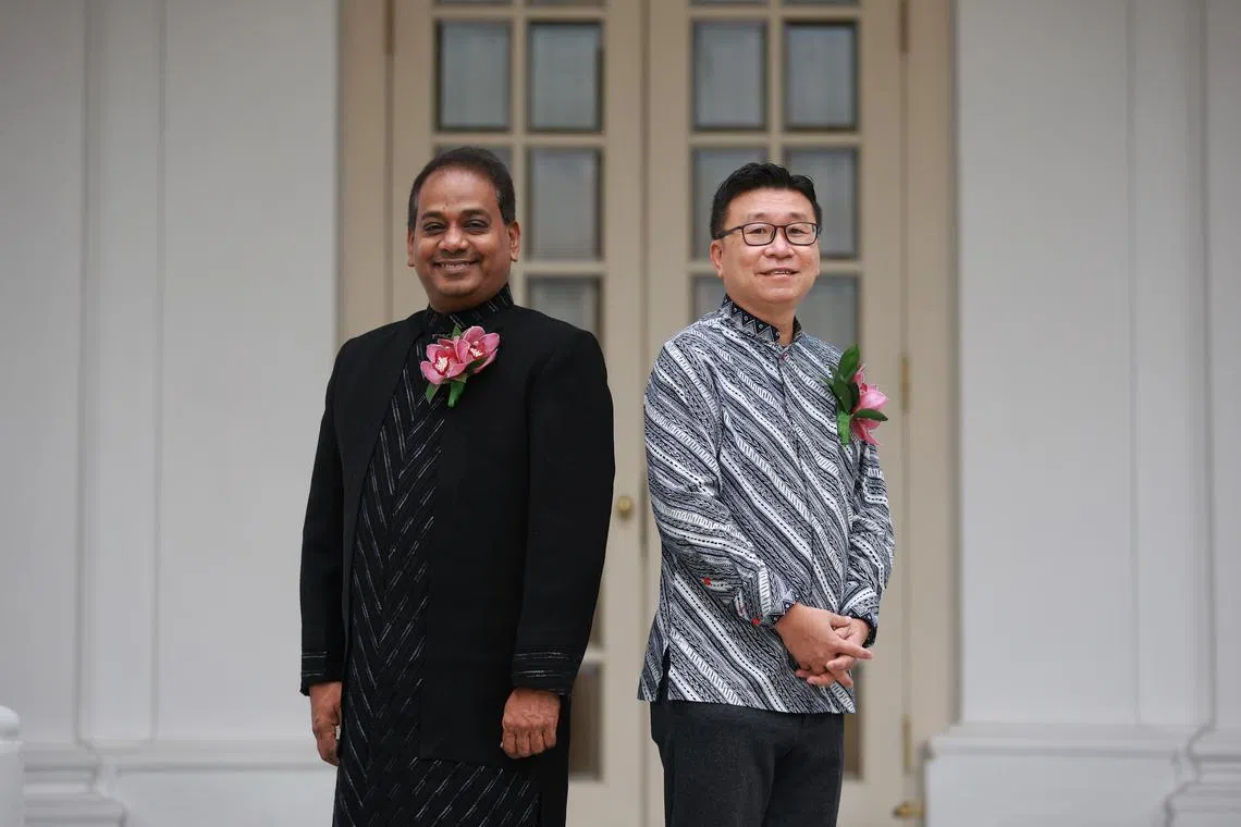 Cultural Medallion recipients Aravinth Kumarasamy, who is the artistic director of Apsaras Arts, and Kok Heng Leun, the founder of Drama Box.