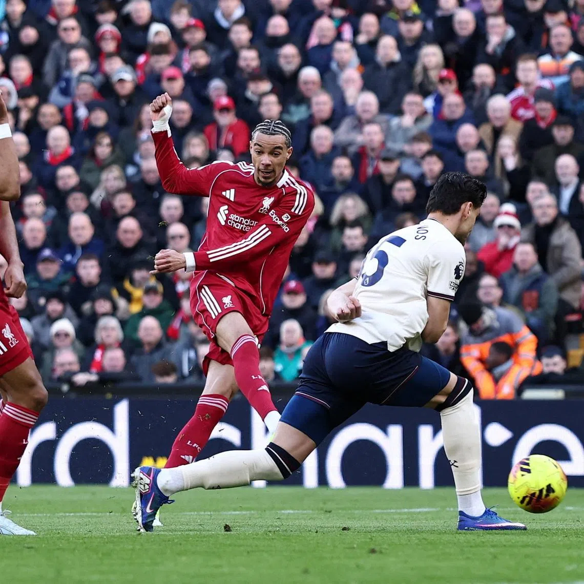 Soccer Football - Premier League - Liverpool v West Ham United - Anfield, Liverpool, Britain - February 28, 2026 Liverpool's Hugo Ekitike scores their first goal REUTERS/David Klein