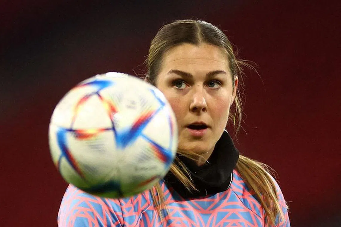 FILE PHOTO: Soccer Football - UEFA Women's Nations League - Group A - Scotland v England - Hampden Park, Glasgow, Scotland, Britain - December 5, 2023 England's Mary Earps during the warm up before the match REUTERS/Carl Recine/File Photo