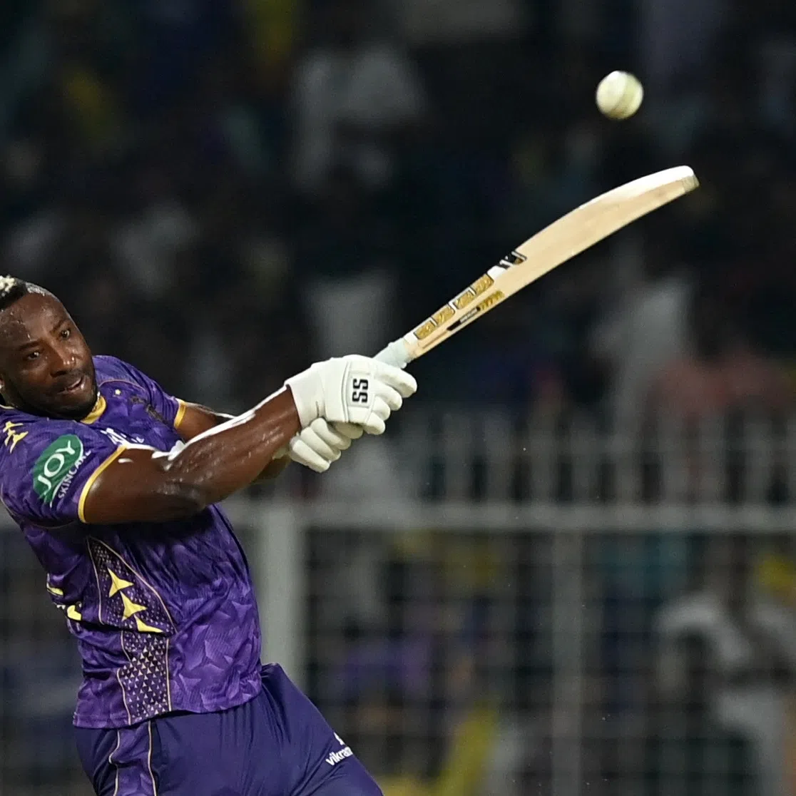 Cricket - Indian Premier League - IPL - Kolkata Knight Riders v Chennai Super Kings - Eden Gardens, Kolkata, India - May 7, 2025 Kolkata Knight Riders' Andre Russell in action. REUTERS/Abhijit Addya