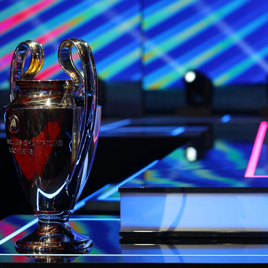 FILE PHOTO: Soccer Football - UEFA Champions League - Grimaldi Forum, Monaco - August 27, 2026 General view of the Champions League trophy ahead of the league phase draw REUTERS/Manon Cruz/File Photo