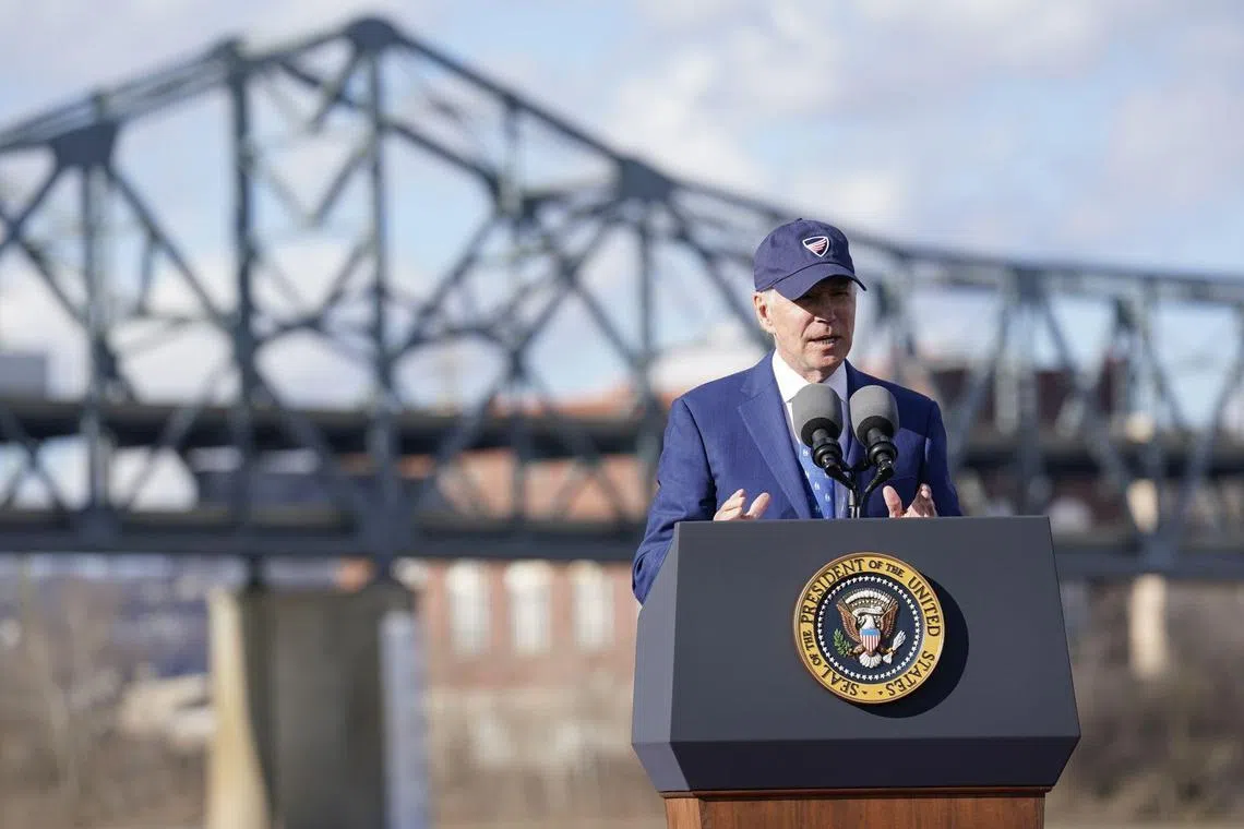 Biden joined Senator Mitch McConnell, the minority leader, and an improbable mix of political rivals to highlight new funding for the Brent Spence Bridge, which connects Covington, Kentucky, to Cincinnati. 