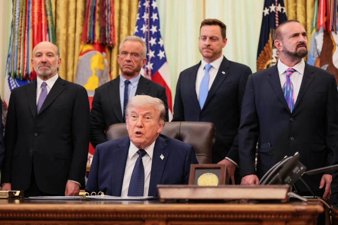 US President Donald Trump speaking in the Oval Office of the White House on April 23.